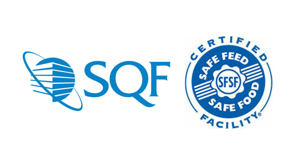 SQF Certified Supplier Logo next to Certified Safe Feed Safe Food Facility logo